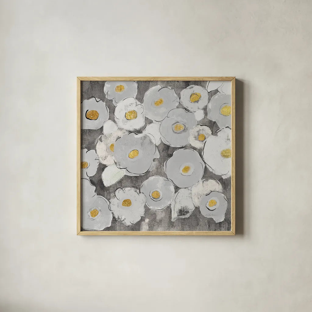 Bohemian Bouquet III Warm by Silvia Vassileva. Shown in a natural wood glass frame for a timeless modern aesthetic. Available as an archival giclee rolled canvas, fine art paper, or poster print. SKU 31558a.
