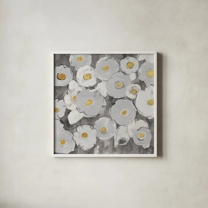 Bohemian Bouquet III Warm by Silvia Vassileva. Shown in a crisp white glass frame for a clean and minimalist style. Available as an archival giclee rolled canvas, fine art paper, or poster print. SKU 31558a.