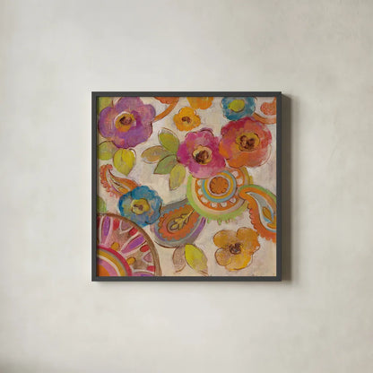 Bohemian Summer III by Silvia Vassileva. Shown in a sleek black glass frame for a contemporary gallery look. Available as an archival giclee rolled canvas, fine art paper, or poster print. SKU 24579a.