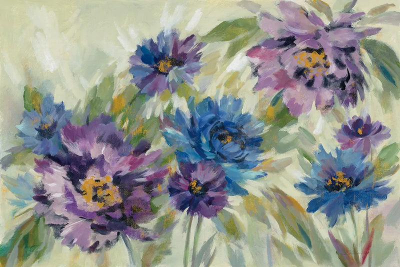Bold Blue and Lavender Flowers by Silvia Vassileva. SKU 55650i. Archival Giclee Fine art print for wall decor.