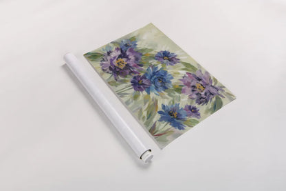 Bold Blue and Lavender Flowers by Silvia Vassileva. shown as a rolled paper print. Available as archival giclee rolled canvas, fine art paper, or poster print. SKU 55650i.
