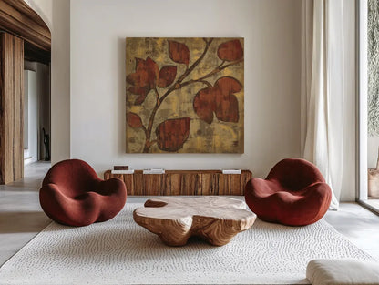 Bold Branches I by Silvia Vassileva. Shown as extra-large giant wall art in a modern living room. Available as an archival giclee rolled canvas, fine art paper, or poster print. SKU 8992a.