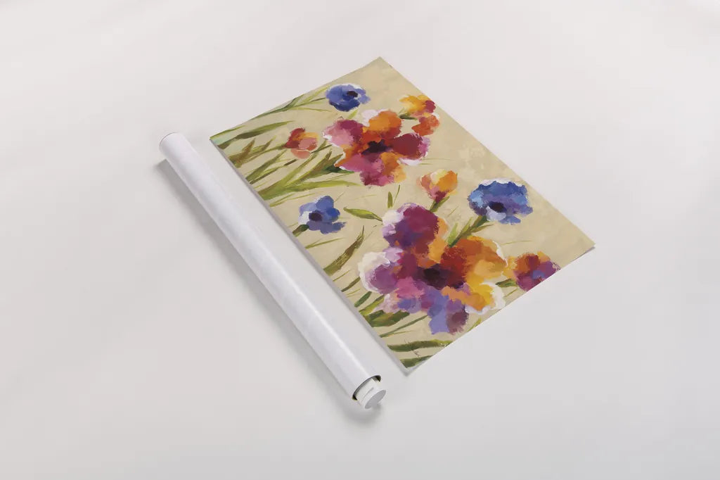 Bold Bright Flowers I by Silvia Vassileva. shown as a rolled paper print. Available as archival giclee rolled canvas, fine art paper, or poster print. SKU 19031i.