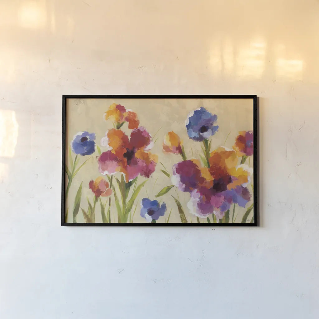 Bold Bright Flowers I by Silvia Vassileva. shown as a paper print in a black flame. Available as a archival giclee rolled canvas, fine art paper, or poster print. SKU 19031i.