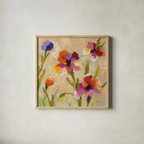 Bold Bright Flowers III by Silvia Vassileva. Shown in a natural wood glass frame for a timeless modern aesthetic. Available as an archival giclee rolled canvas, fine art paper, or poster print. SKU 15161a.