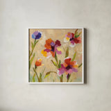 Bold Bright Flowers III by Silvia Vassileva. Shown in a crisp white glass frame for a clean and minimalist style. Available as an archival giclee rolled canvas, fine art paper, or poster print. SKU 15161a.