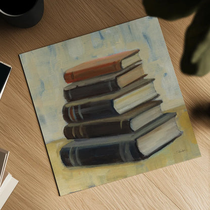 Books on the Porch I Sq by Silvia Vassileva. Shown as a detailed flat fine art print, highlighting archival giclee quality. Available as an archival giclee rolled canvas, fine art paper, or poster print. SKU 99048a.