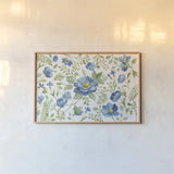 Botanical Blue I by Silvia Vassileva. shown as a paper print in a natural frame. Available as a archival giclee rolled canvas, fine art paper, or poster print. SKU 61779i.
