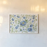 Botanical Blue I by Silvia Vassileva. shown as a paper print in a white frame. Available as a archival giclee rolled canvas, fine art paper, or poster print. SKU 61779i.