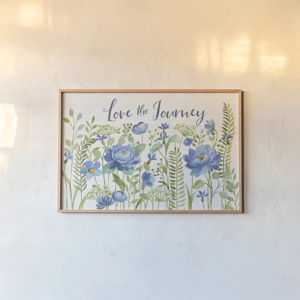 Botanical Blue II by Silvia Vassileva. shown as a paper print in a natural frame. Available as a archival giclee rolled canvas, fine art paper, or poster print. SKU 61780i.