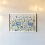 Botanical Blue II by Silvia Vassileva. shown as a paper print in a white frame. Available as a archival giclee rolled canvas, fine art paper, or poster print. SKU 61780i.
