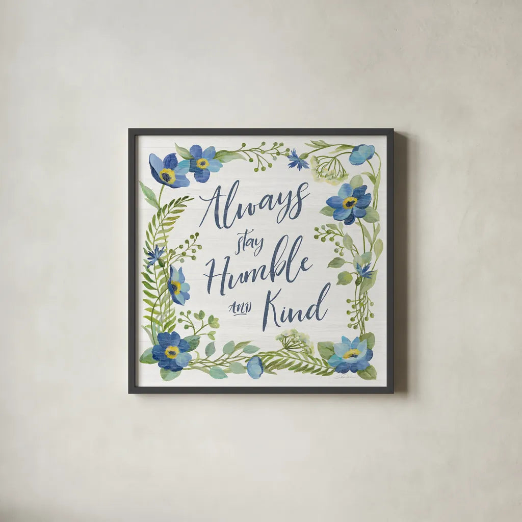 Botanical Blue IV by Silvia Vassileva. Shown in a sleek black glass frame for a contemporary gallery look. Available as an archival giclee rolled canvas, fine art paper, or poster print. SKU 61782a.