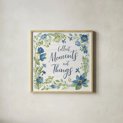 Botanical Blue V by Silvia Vassileva. Shown in a natural wood glass frame for a timeless modern aesthetic. Available as an archival giclee rolled canvas, fine art paper, or poster print. SKU 61783a.