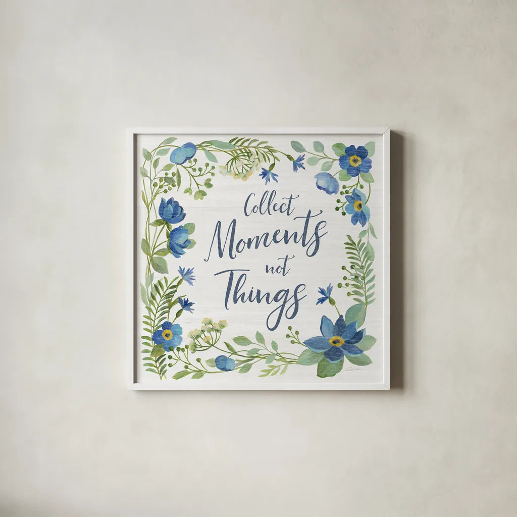 Botanical Blue V by Silvia Vassileva. Shown in a crisp white glass frame for a clean and minimalist style. Available as an archival giclee rolled canvas, fine art paper, or poster print. SKU 61783a.