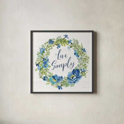 Botanical Blue VI by Silvia Vassileva. Shown in a sleek black glass frame for a contemporary gallery look. Available as an archival giclee rolled canvas, fine art paper, or poster print. SKU 61784a.