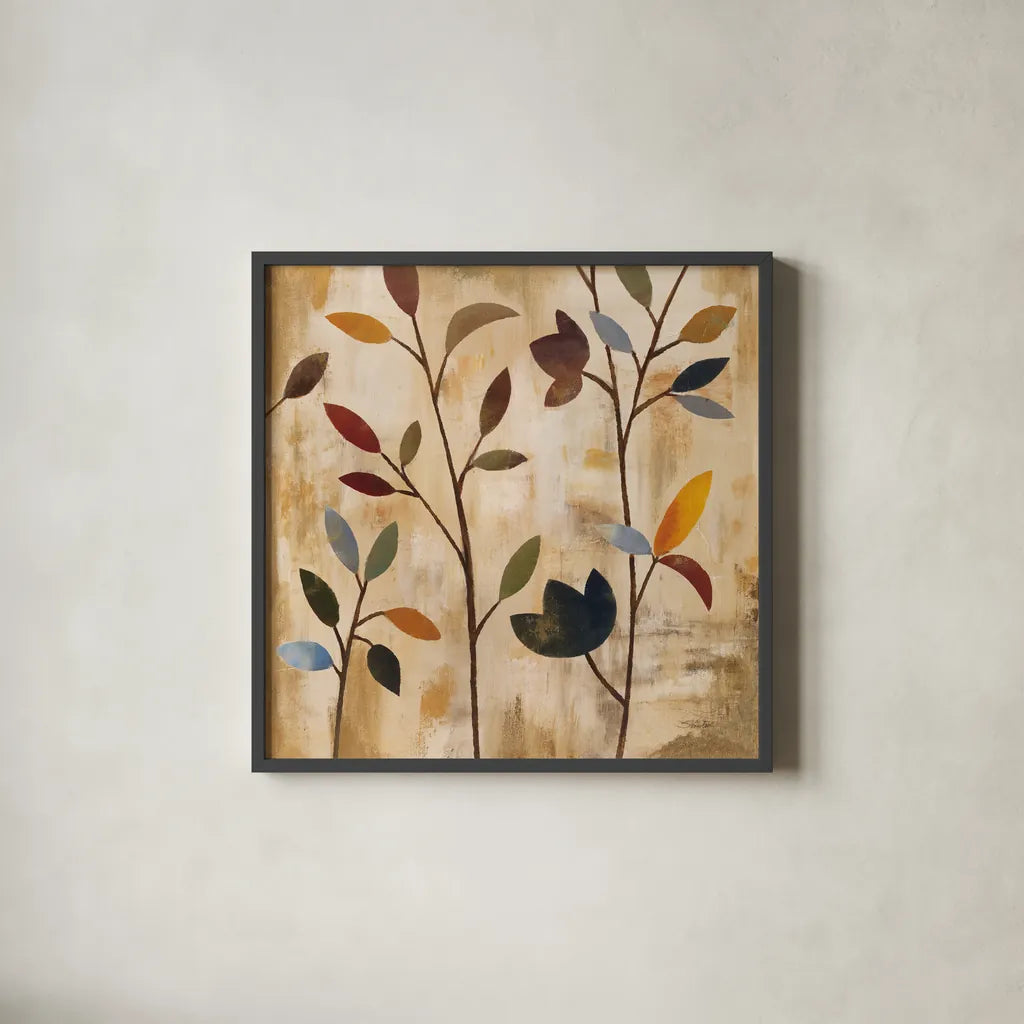 Branches at Sunrise IV by Silvia Vassileva. Shown in a sleek black glass frame for a contemporary gallery look. Available as an archival giclee rolled canvas, fine art paper, or poster print. SKU 36097a.