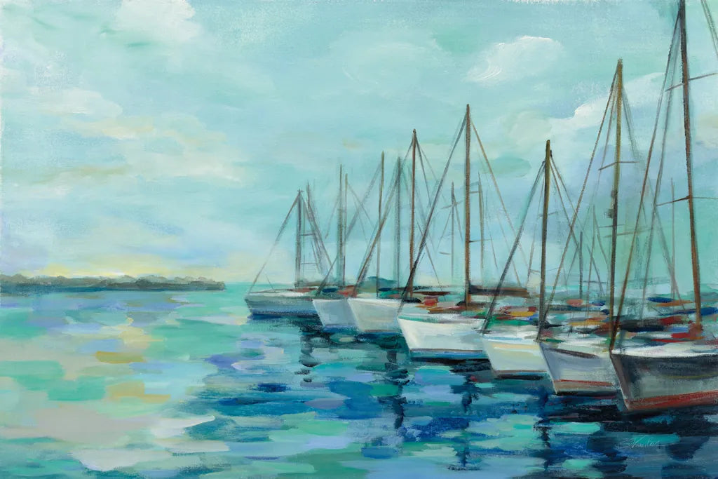 Breakwater and Boats by Silvia Vassileva. SKU 46907i. Archival Giclee Fine art print for wall decor.