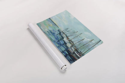 Breakwater and Boats by Silvia Vassileva. shown as a rolled paper print. Available as archival giclee rolled canvas, fine art paper, or poster print. SKU 46907i.