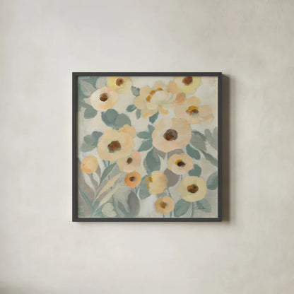 Breezy Flowers II by Silvia Vassileva. Shown in a sleek black glass frame for a contemporary gallery look. Available as an archival giclee rolled canvas, fine art paper, or poster print. SKU 87419a.