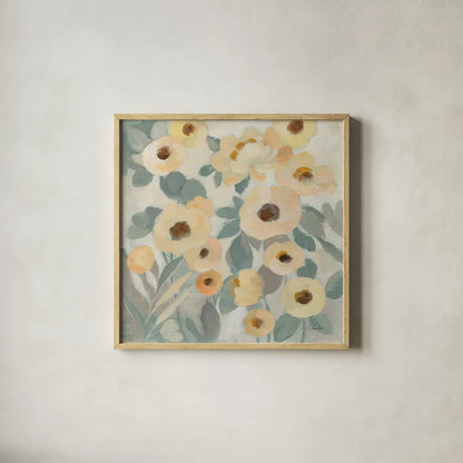 Breezy Flowers II by Silvia Vassileva. Shown in a natural wood glass frame for a timeless modern aesthetic. Available as an archival giclee rolled canvas, fine art paper, or poster print. SKU 87419a.