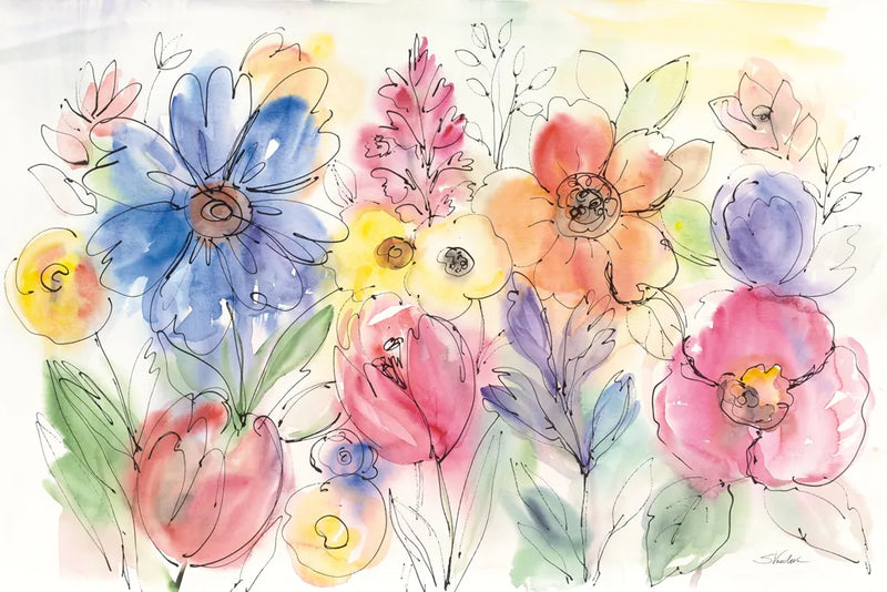 Bright Aquarelle Flowers by Silvia Vassileva. SKU 19036i. Archival Giclee Fine art print for wall decor.