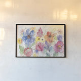 Bright Aquarelle Flowers by Silvia Vassileva. shown as a paper print in a black flame. Available as a archival giclee rolled canvas, fine art paper, or poster print. SKU 19036i.