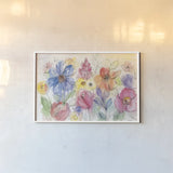 Bright Aquarelle Flowers by Silvia Vassileva. shown as a paper print in a white frame. Available as a archival giclee rolled canvas, fine art paper, or poster print. SKU 19036i.