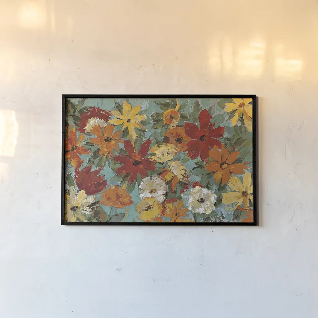 Bright Expressive Garden by Silvia Vassileva. shown as a paper print in a black flame. Available as a archival giclee rolled canvas, fine art paper, or poster print. SKU 8758i.