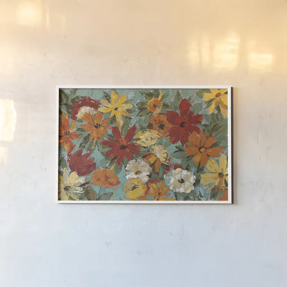 Bright Expressive Garden by Silvia Vassileva. shown as a paper print in a white frame. Available as a archival giclee rolled canvas, fine art paper, or poster print. SKU 8758i.