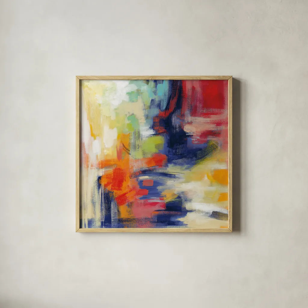 Bright Kyoto Summer by Silvia Vassileva. Shown in a natural wood glass frame for a timeless modern aesthetic. Available as an archival giclee rolled canvas, fine art paper, or poster print. SKU 64575a.