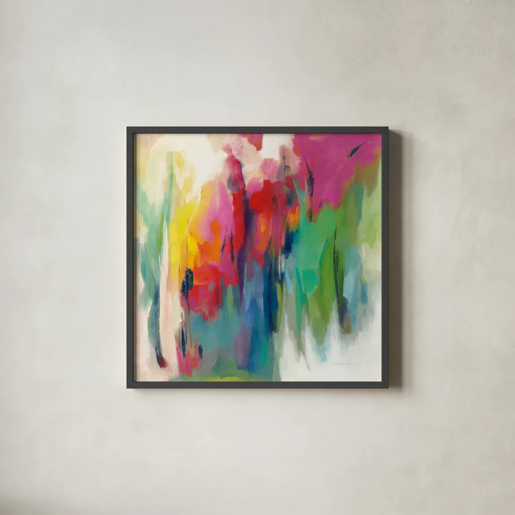 Bright March Rainbow by Silvia Vassileva. Shown in a sleek black glass frame for a contemporary gallery look. Available as an archival giclee rolled canvas, fine art paper, or poster print. SKU 64576a.