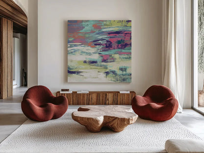 Bright Wave by Silvia Vassileva. Shown as extra-large giant wall art in a modern living room. Available as an archival giclee rolled canvas, fine art paper, or poster print. SKU 33623a.