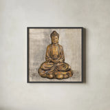 Bronze Buddha by Silvia Vassileva. Shown in a sleek black glass frame for a contemporary gallery look. Available as an archival giclee rolled canvas, fine art paper, or poster print. SKU 64153a.