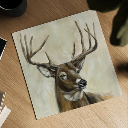Bronze Deer by Silvia Vassileva. Shown as a detailed flat fine art print, highlighting archival giclee quality. Available as an archival giclee rolled canvas, fine art paper, or poster print. SKU 55654a.