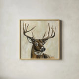 Bronze Deer by Silvia Vassileva. Shown in a natural wood glass frame for a timeless modern aesthetic. Available as an archival giclee rolled canvas, fine art paper, or poster print. SKU 55654a.