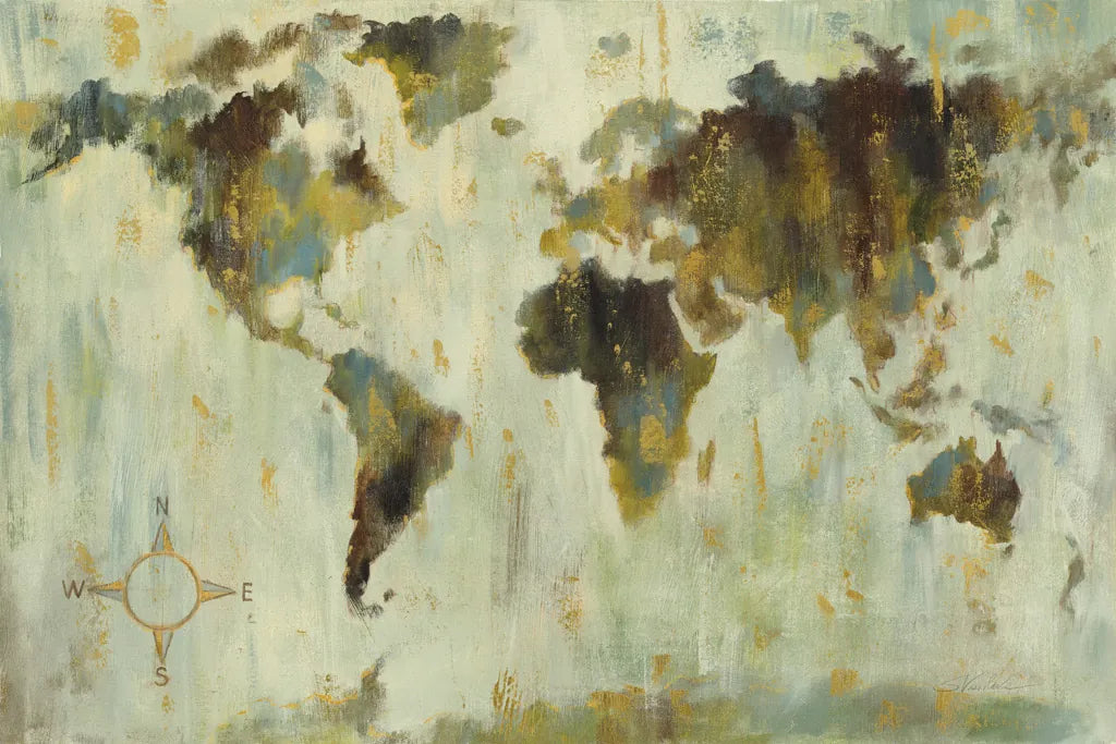 Bronze World Map by Silvia Vassileva. SKU 53713i. Archival Giclee Fine art print for wall decor.