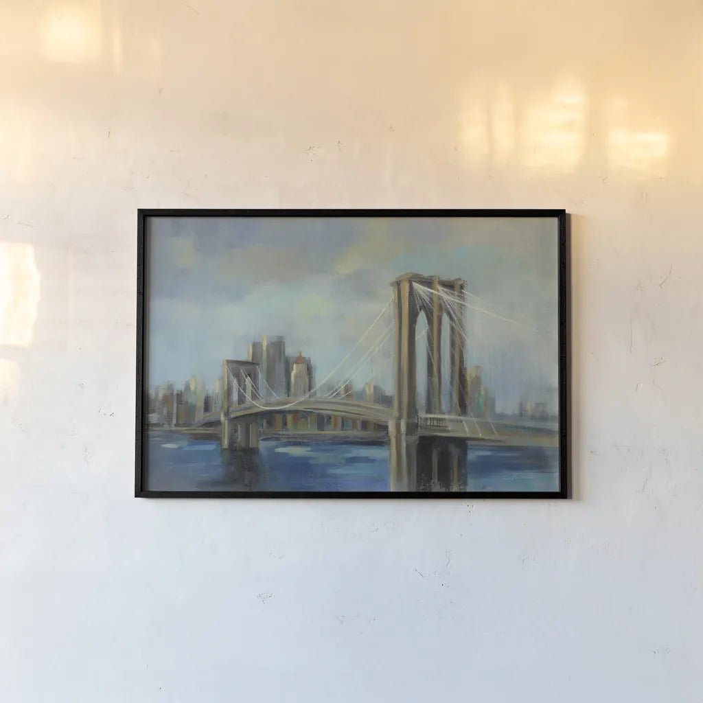 Brooklyn Bridge by Silvia Vassileva. shown as a paper print in a black flame. Available as a archival giclee rolled canvas, fine art paper, or poster print. SKU 34100i.