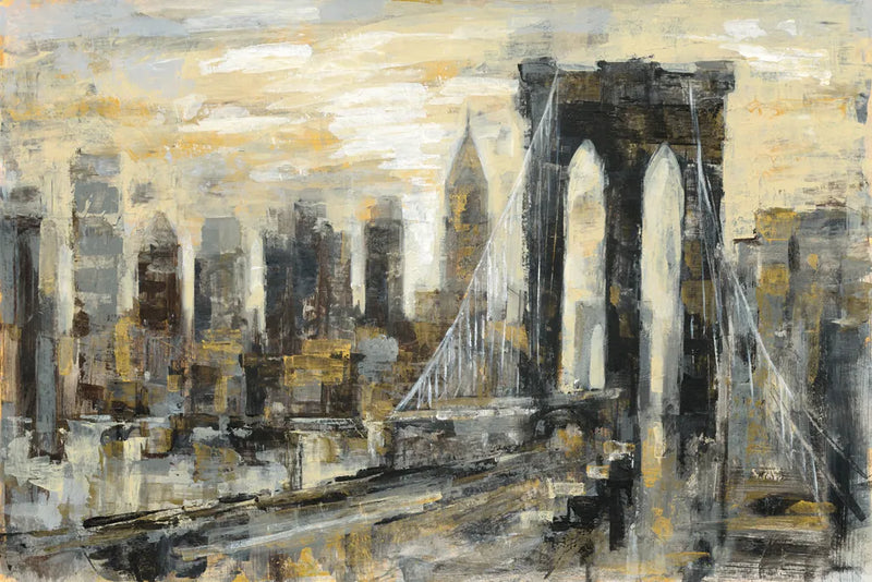 Brooklyn Bridge Gray and Gold by Silvia Vassileva. SKU 44892i. Archival Giclee Fine art print for wall decor.