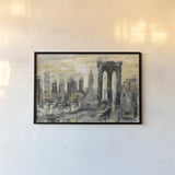 Brooklyn Bridge Gray and Gold by Silvia Vassileva. shown as a paper print in a black flame. Available as a archival giclee rolled canvas, fine art paper, or poster print. SKU 44892i.