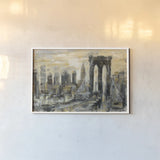Brooklyn Bridge Gray and Gold by Silvia Vassileva. shown as a paper print in a white frame. Available as a archival giclee rolled canvas, fine art paper, or poster print. SKU 44892i.