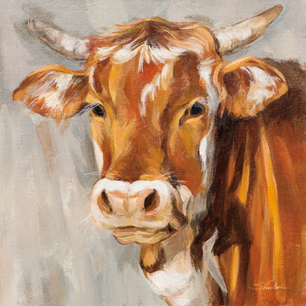 Brown Cow by Silvia Vassileva. SKU 83509a. Archival Giclee Fine art print for wall decor.