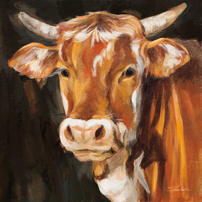 Brown Cow on Black by Silvia Vassileva. SKU 96642a. Archival Giclee Fine art print for wall decor.