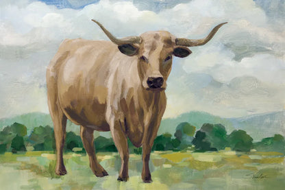 Brown Longhorn Cow by Silvia Vassileva. SKU 96641i. Archival Giclee Fine art print for wall decor.