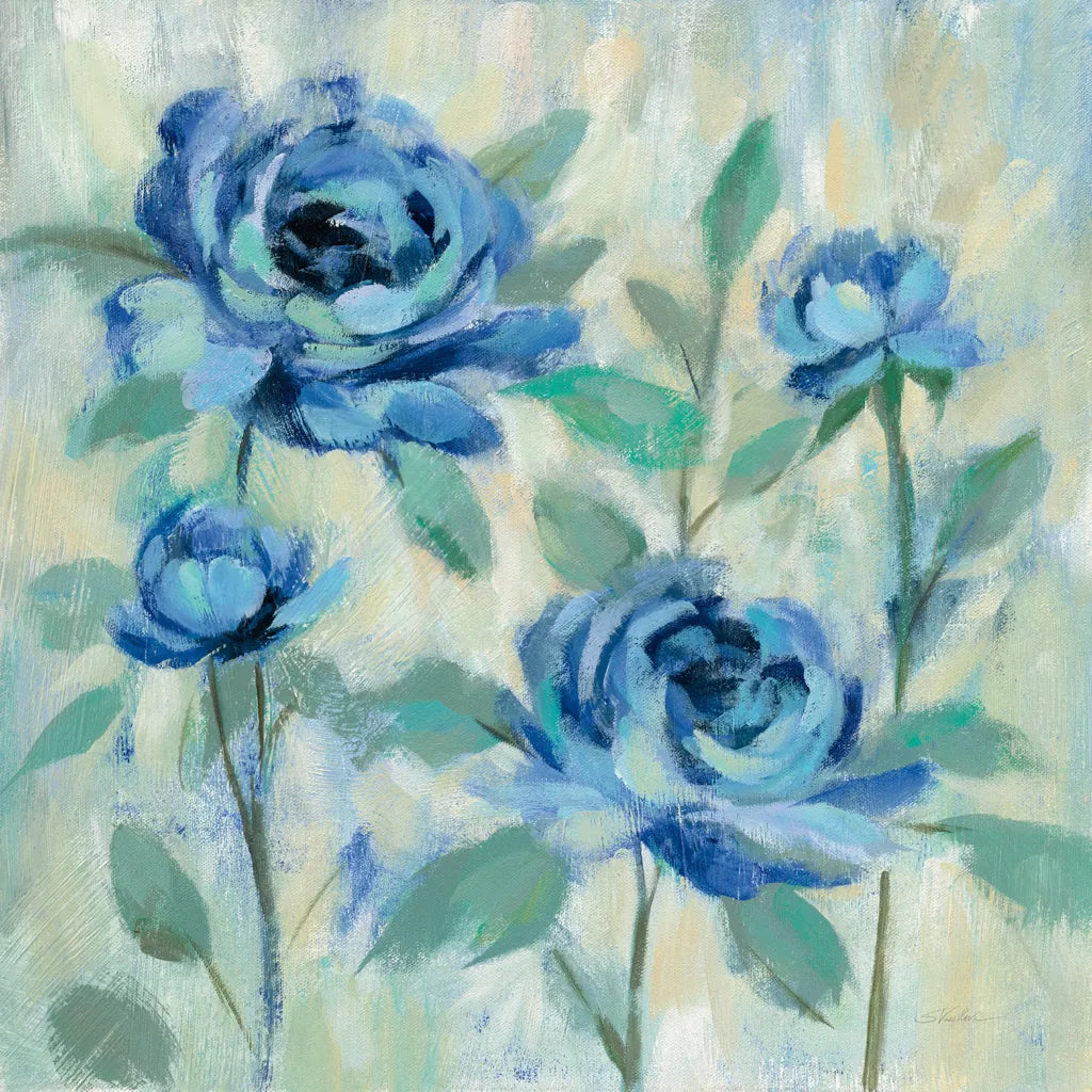 Brushy Blue Flowers I by Silvia Vassileva. SKU 49266a. Archival Giclee Fine art print for wall decor.