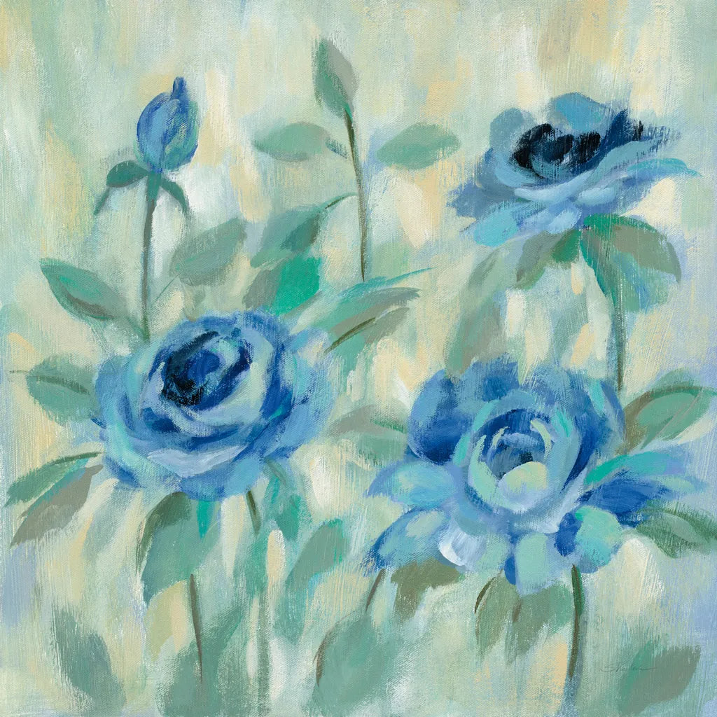 Brushy Blue Flowers II by Silvia Vassileva. SKU 49267a. Archival Giclee Fine art print for wall decor.