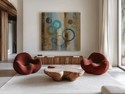 Bubble Graffiti I by Silvia Vassileva. Shown as extra-large giant wall art in a modern living room. Available as an archival giclee rolled canvas, fine art paper, or poster print. SKU 10545a.