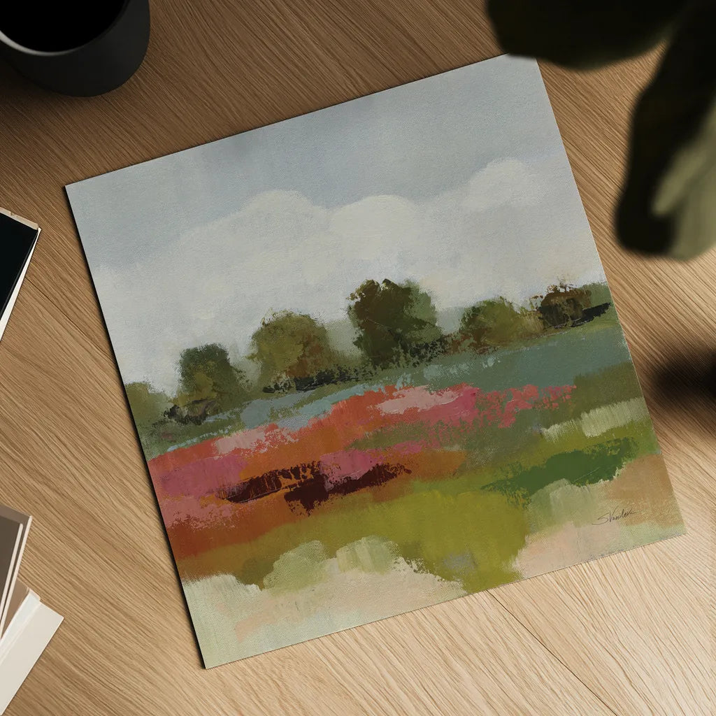 Burgundy and Sage Landscape I by Silvia Vassileva. Shown as a detailed flat fine art print, highlighting archival giclee quality. Available as an archival giclee rolled canvas, fine art paper, or poster print. SKU 88438a.