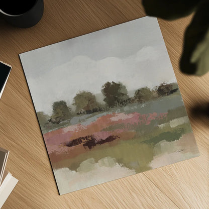 Burgundy and Sage Landscape I Light by Silvia Vassileva. Shown as a detailed flat fine art print, highlighting archival giclee quality. Available as an archival giclee rolled canvas, fine art paper, or poster print. SKU 91295a.