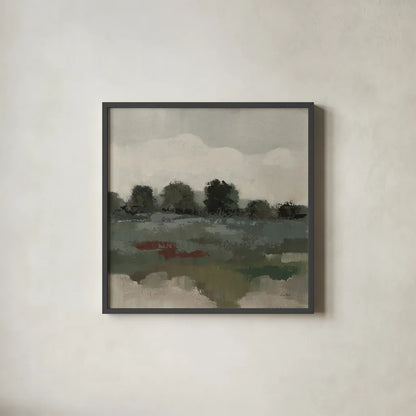 Burgundy and Sage Landscape I Moody by Silvia Vassileva. Shown in a sleek black glass frame for a contemporary gallery look. Available as an archival giclee rolled canvas, fine art paper, or poster print. SKU 89292a.