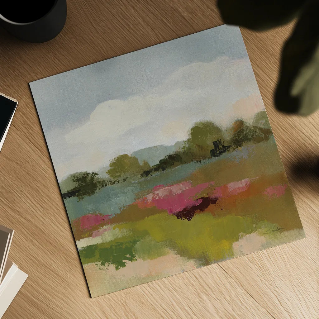 Burgundy and Sage Landscape II by Silvia Vassileva. Shown as a detailed flat fine art print, highlighting archival giclee quality. Available as an archival giclee rolled canvas, fine art paper, or poster print. SKU 88439a.